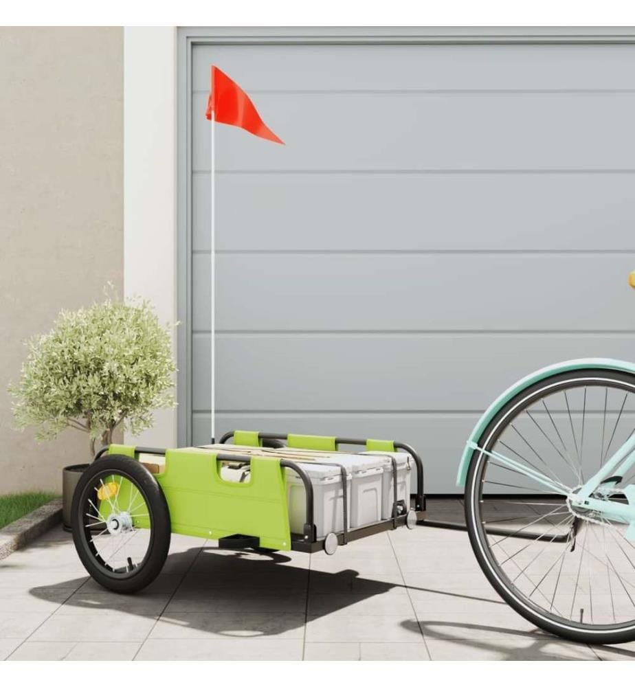 Remorque de vélo vert tissu oxford et fer