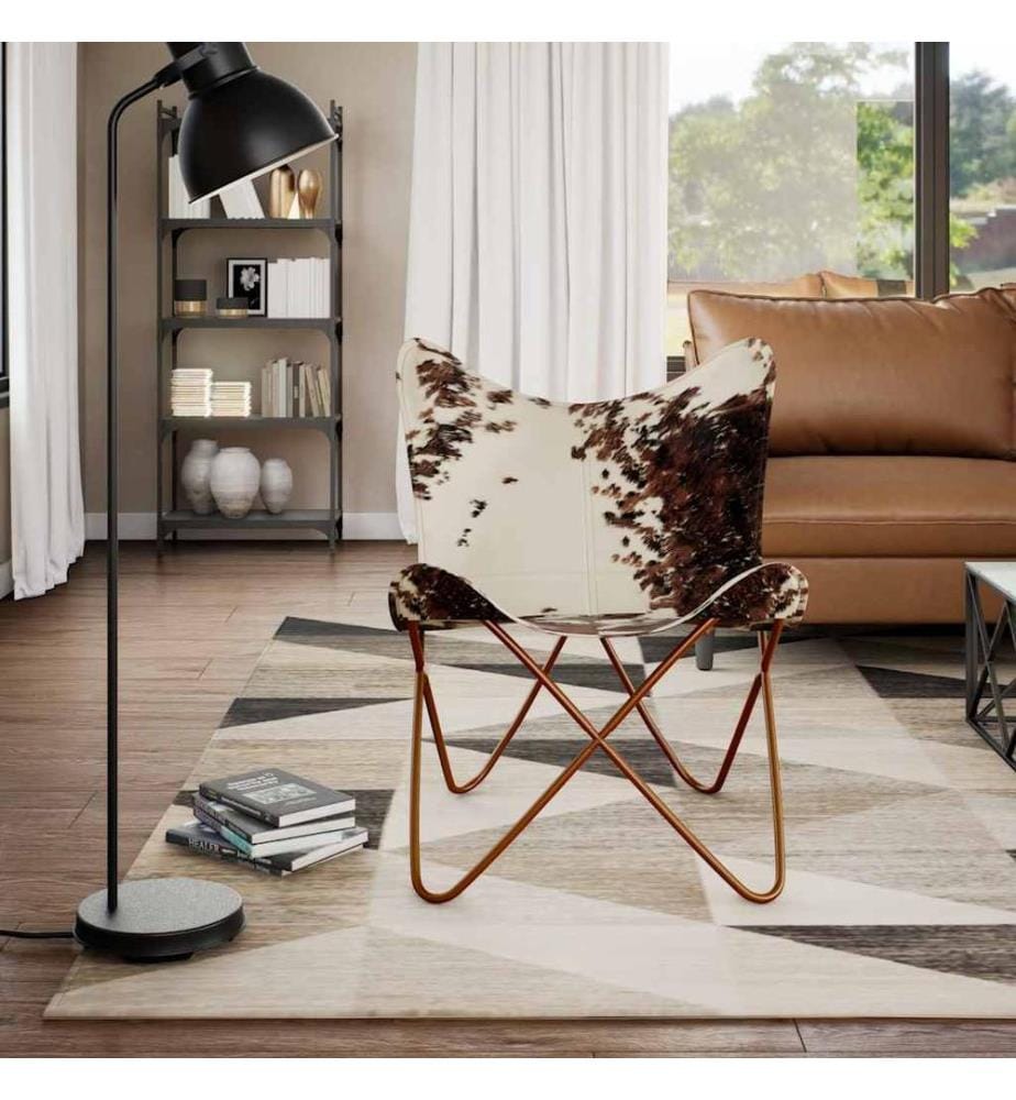 Chaise papillon marron et blanc cuir de vache