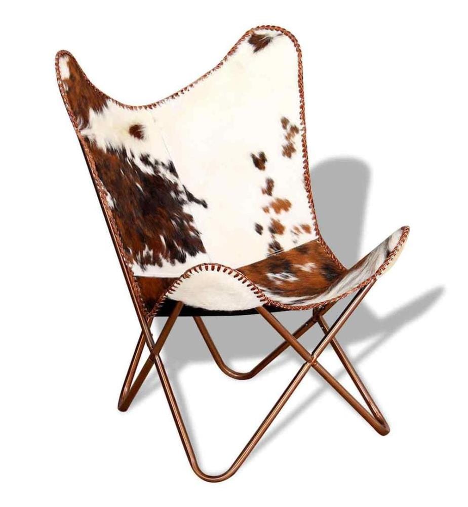 Chaise papillon marron et blanc cuir de vache