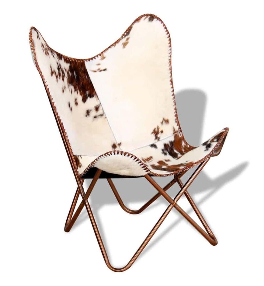 Chaise papillon marron et blanc cuir de vache