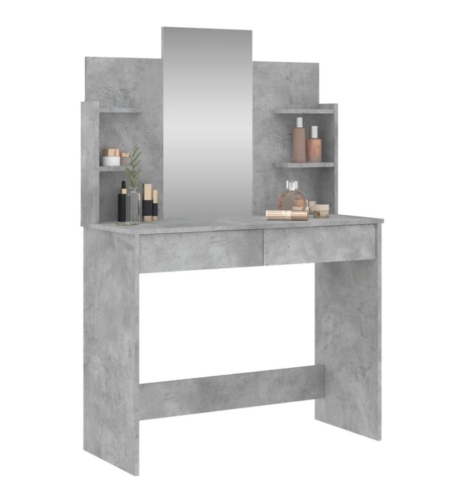 Coiffeuse avec miroir gris béton 96x39x142 cm