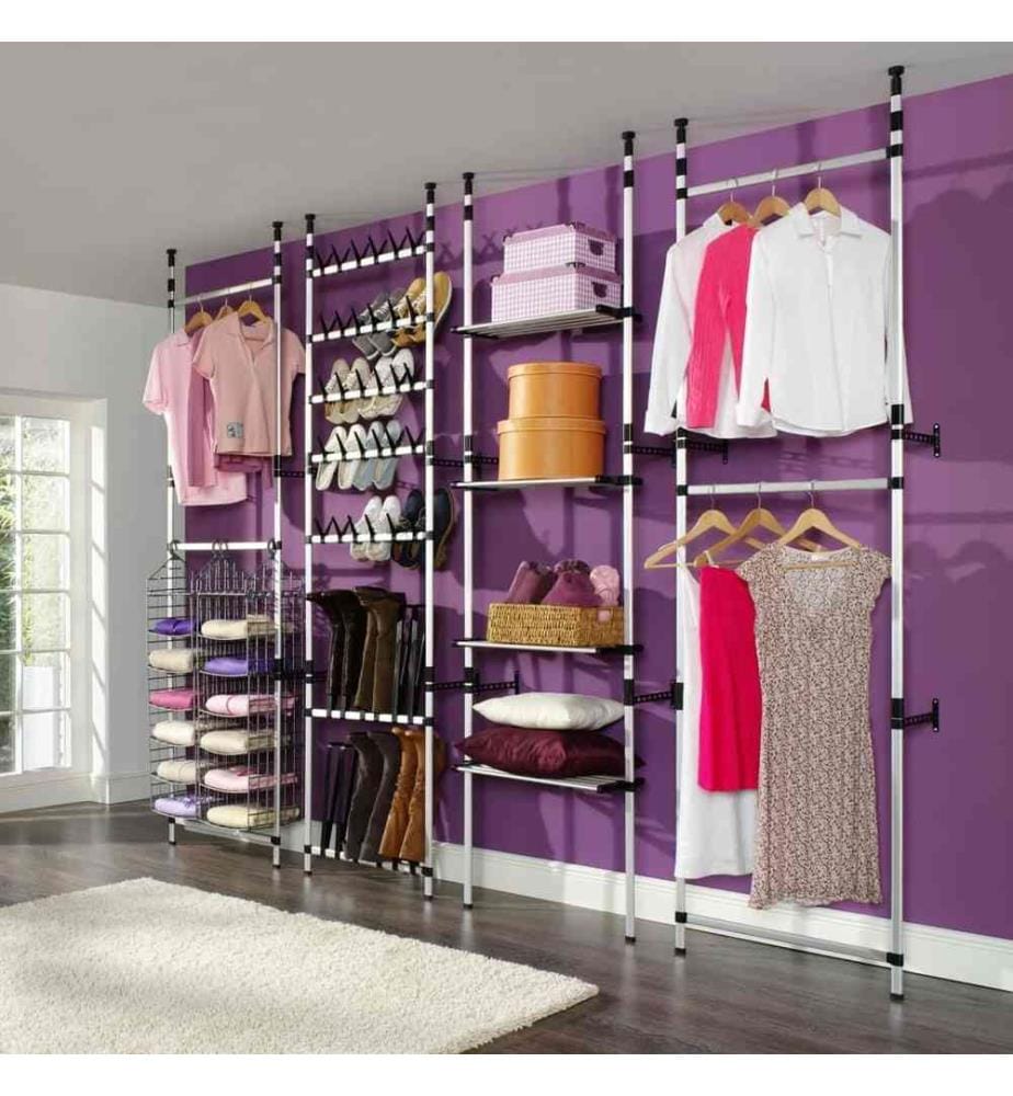 Système de garde-robe télescopique avec étagères Aluminium