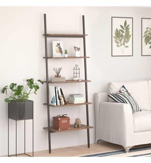 Anlehnregal mit 5 Ablagen Dunkelbraun und Schwarz 64x34x185,5cm