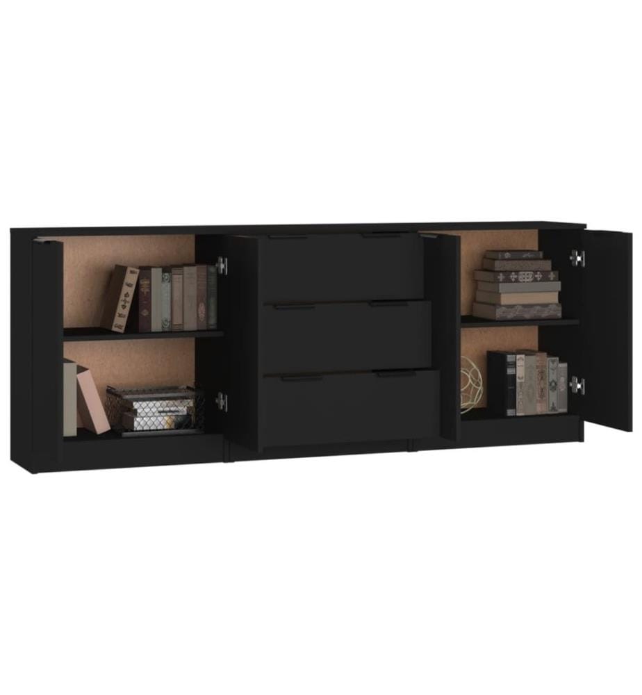 3-tlg. Sideboard-Set Schwarz Holzwerkstoff