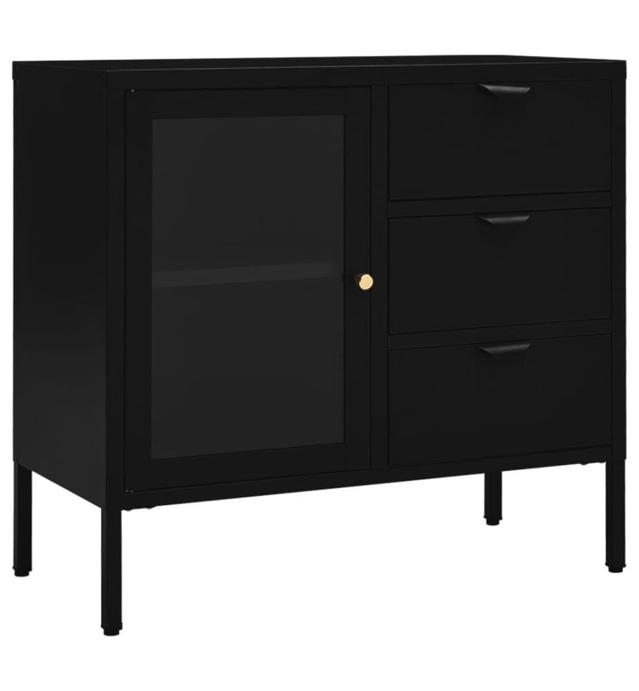 Sideboard Schwarz 75x35x70 cm Stahl und Hartglas