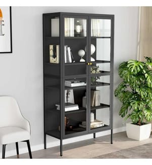 Vitrine Anthrazit 90x40x180 cm Stahl und Gehärtetes Glas