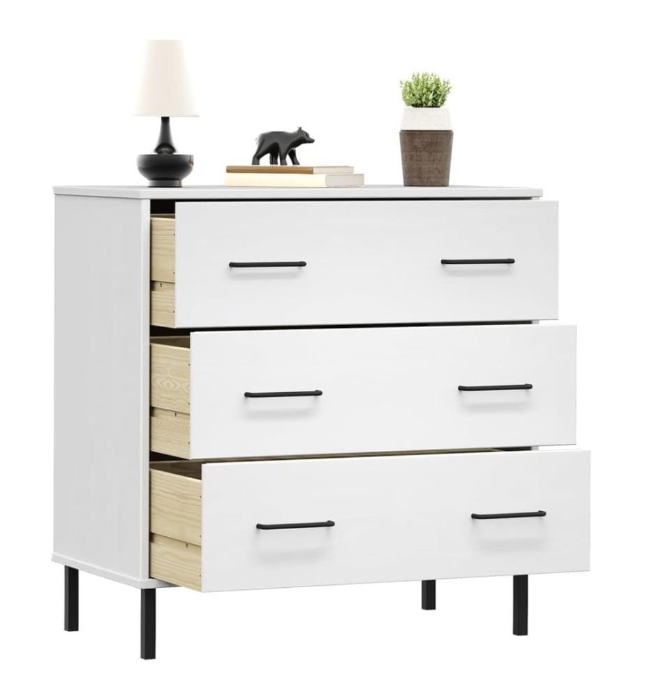 Buffet avec 3 tiroirs Blanc 77x40x79,5 cm Bois massif OSLO