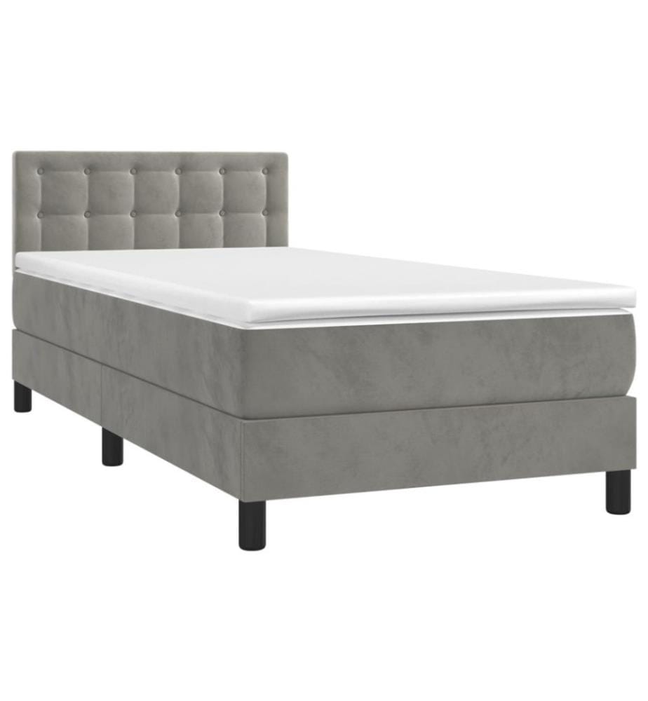 Boxspringbett mit Matratze Hellgrau 100x200 cm Samt