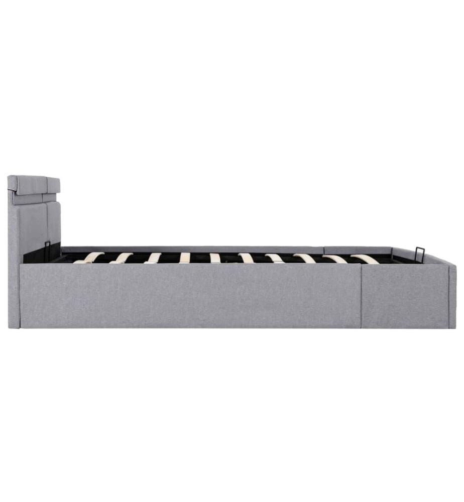 Cadre de lit à stockage hydraulique et LED gris clair 160x200cm