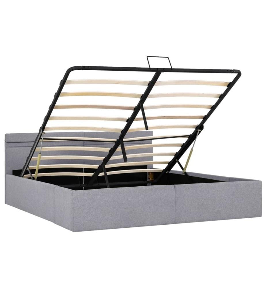 Cadre de lit à stockage hydraulique et LED gris clair 160x200cm