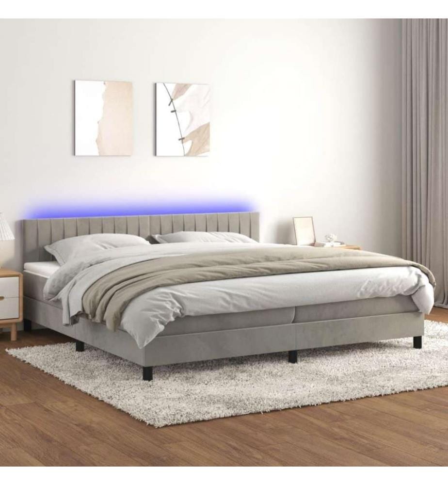 Boxspringbett mit Matratze & LED Hellgrau 200x200 cm Samt