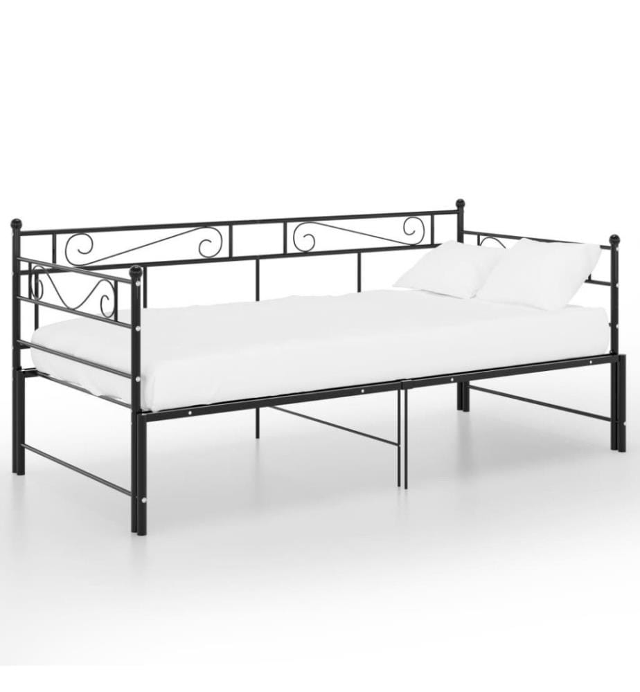 Cadre de canapé-lit extensible Noir Métal 90x200 cm