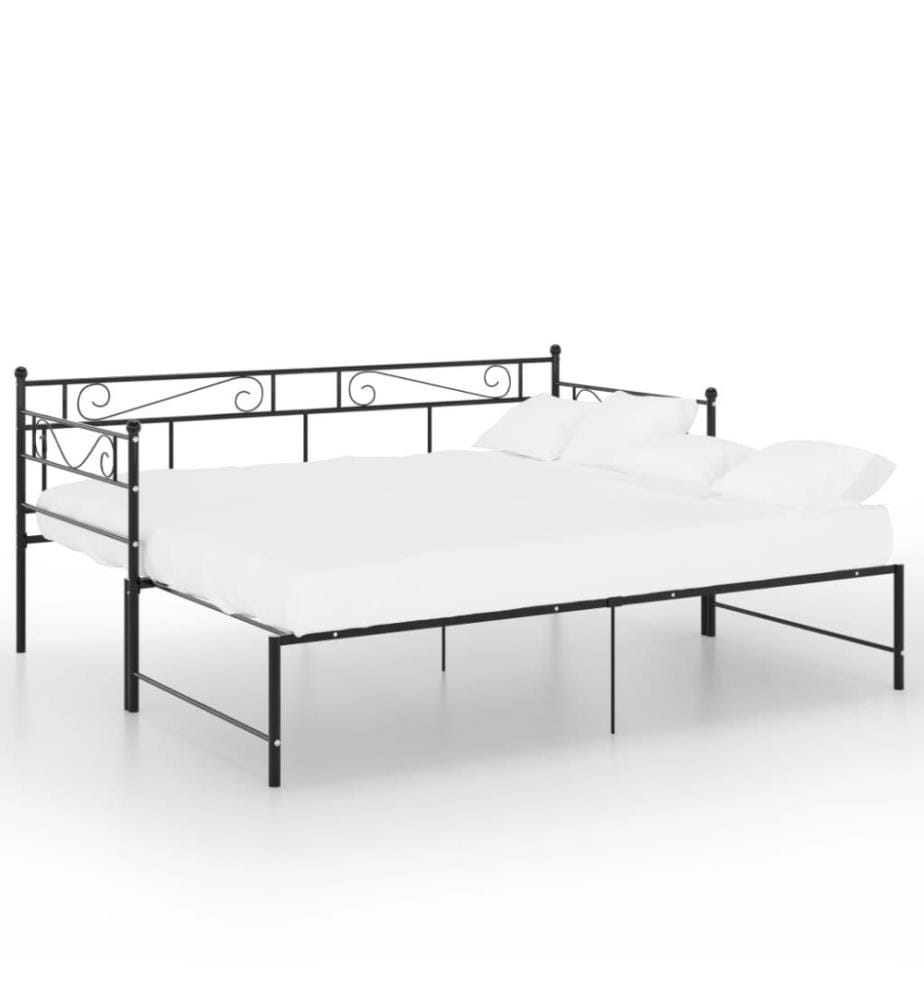 Cadre de canapé-lit extensible Noir Métal 90x200 cm