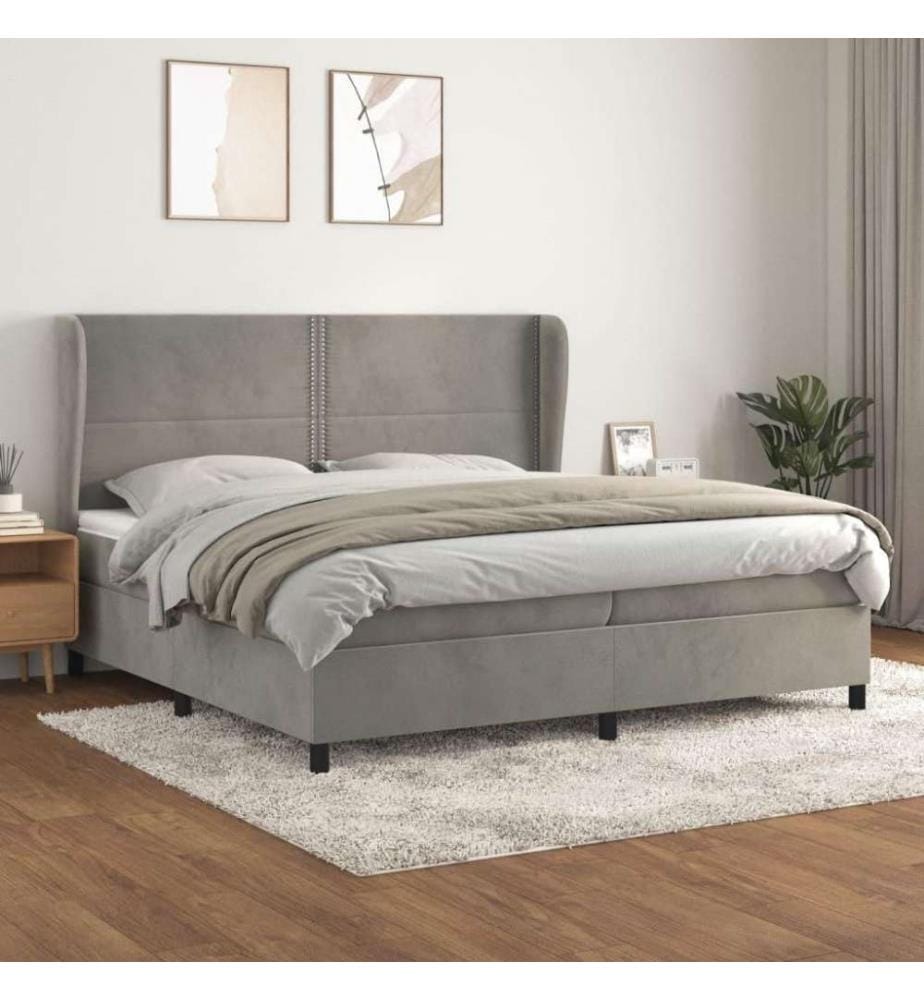 Lit à sommier tapissier et matelas Gris clair 200x200cm Velours