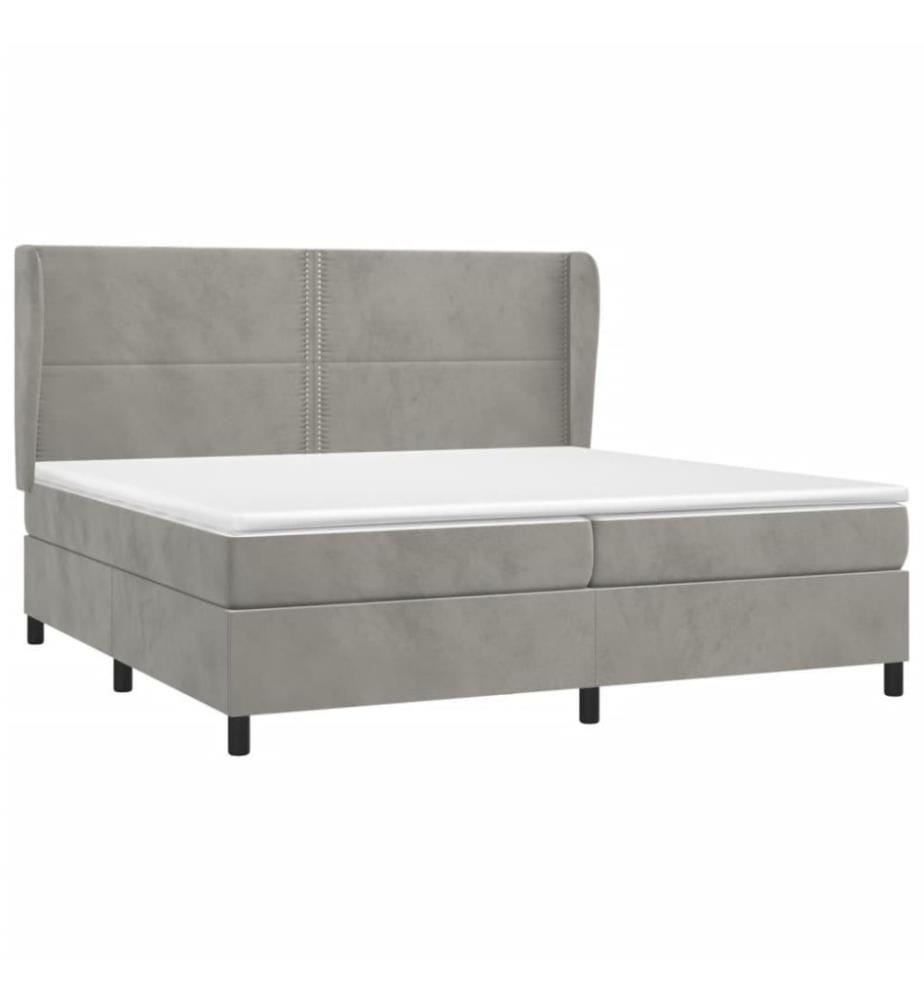 Lit à sommier tapissier et matelas Gris clair 200x200cm Velours