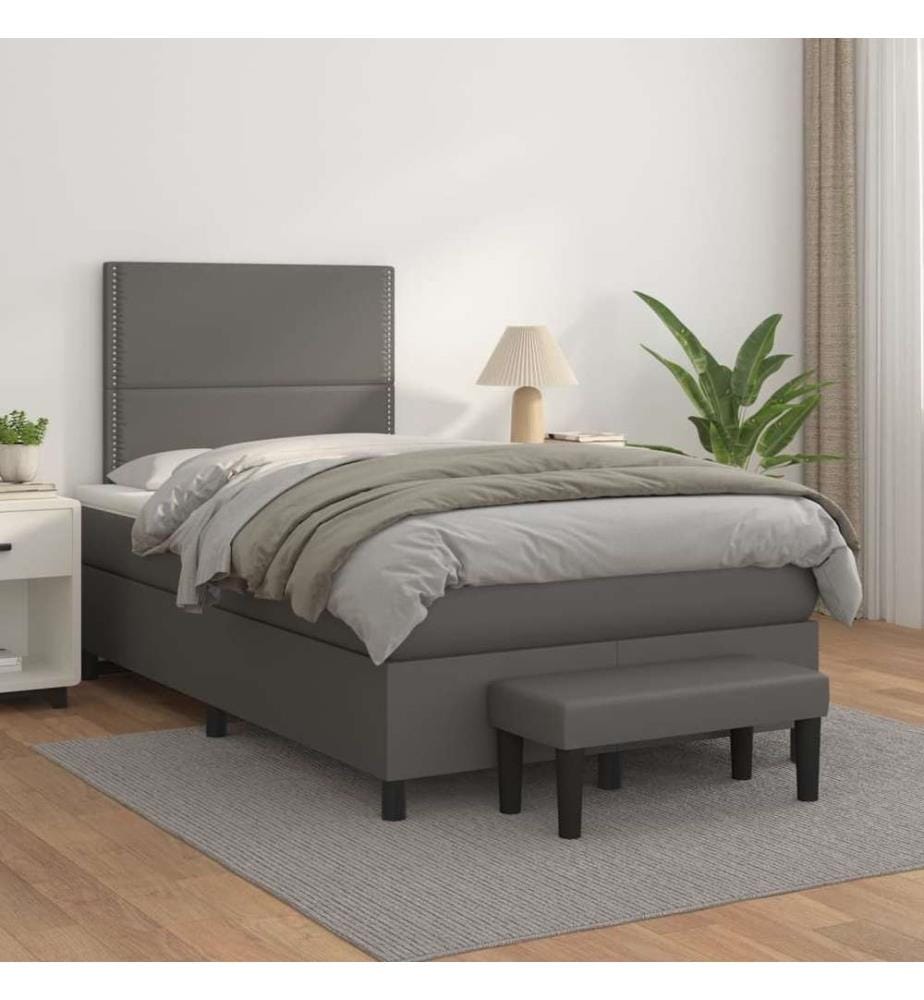 Sommier à lattes de lit avec matelas Gris 120x200 cm Similicuir