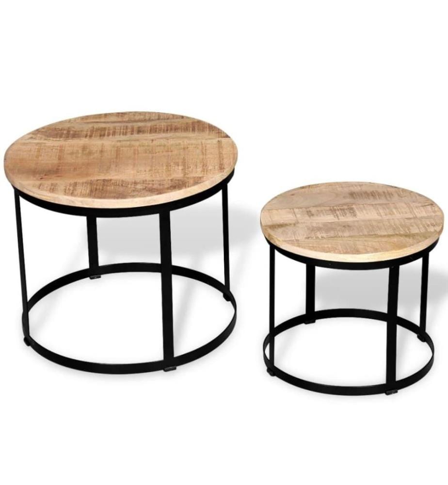 Table basse 2 pcs Bois de manguier brut Rond 40/50 cm