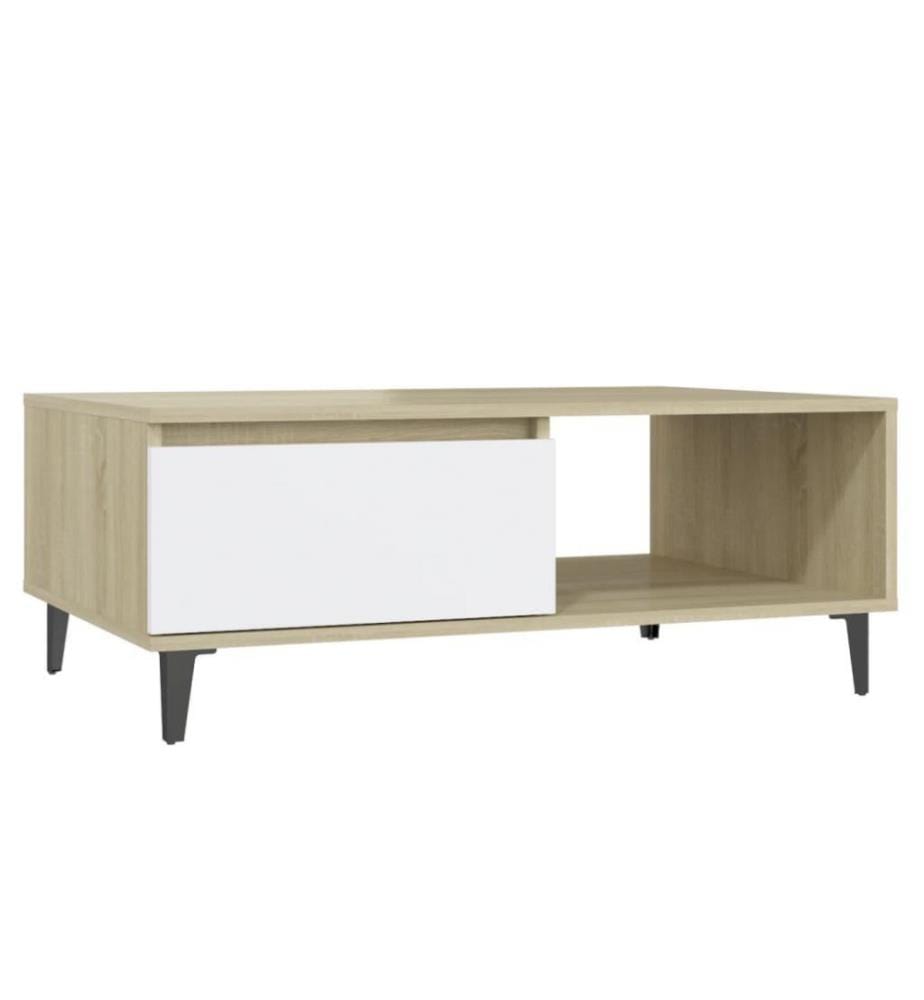 Table basse Blanc et chêne sonoma 90x60x35 cm Aggloméré