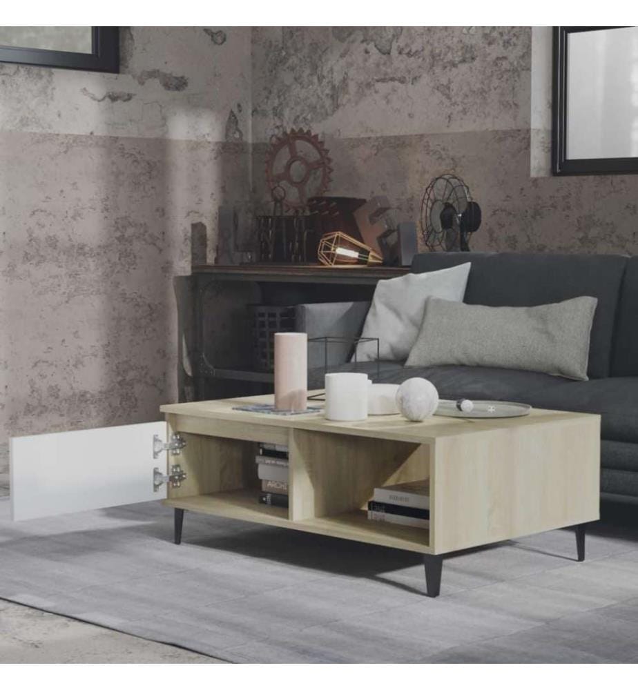 Table basse Blanc et chêne sonoma 90x60x35 cm Aggloméré