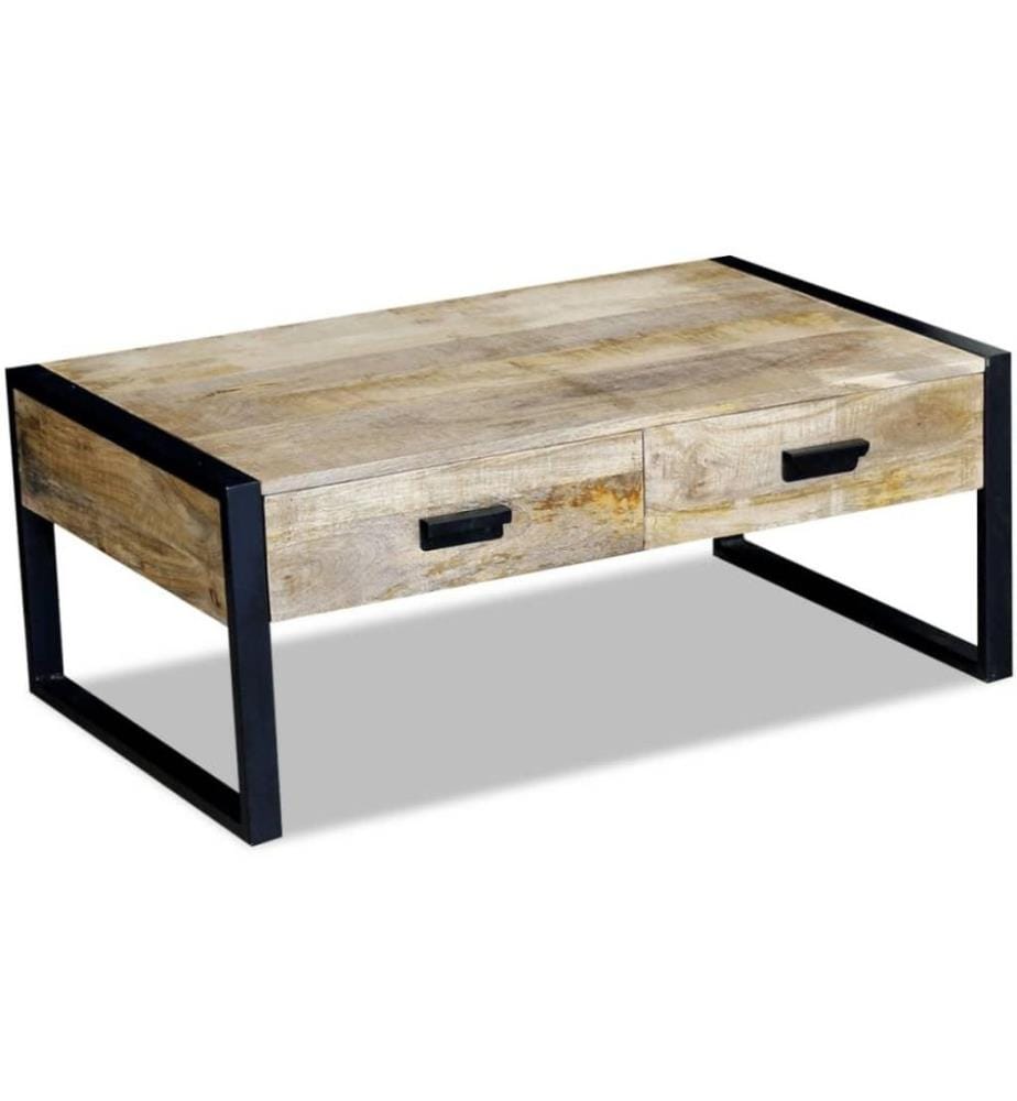 Table basse avec 2 tiroirs Bois de manguier massif 100 x 60 x 40 cm