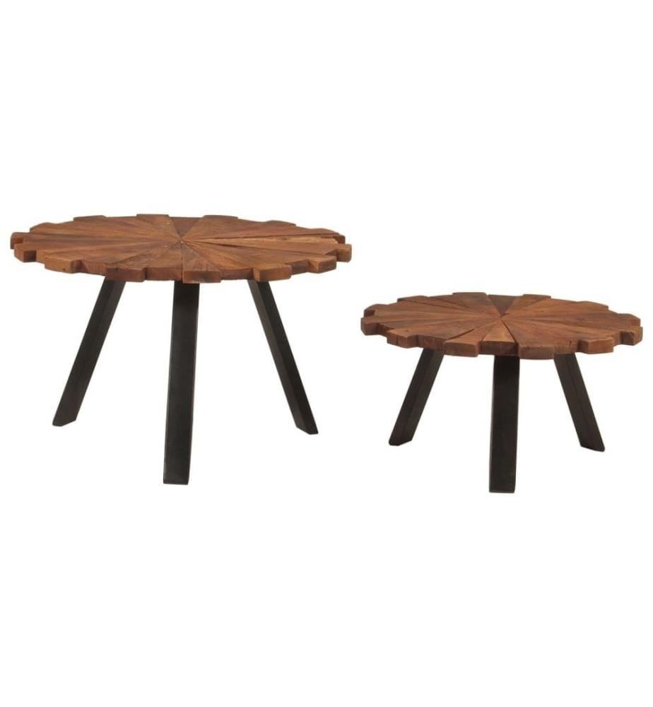 Tables basses 2 pcs bois massif récupéré et fer
