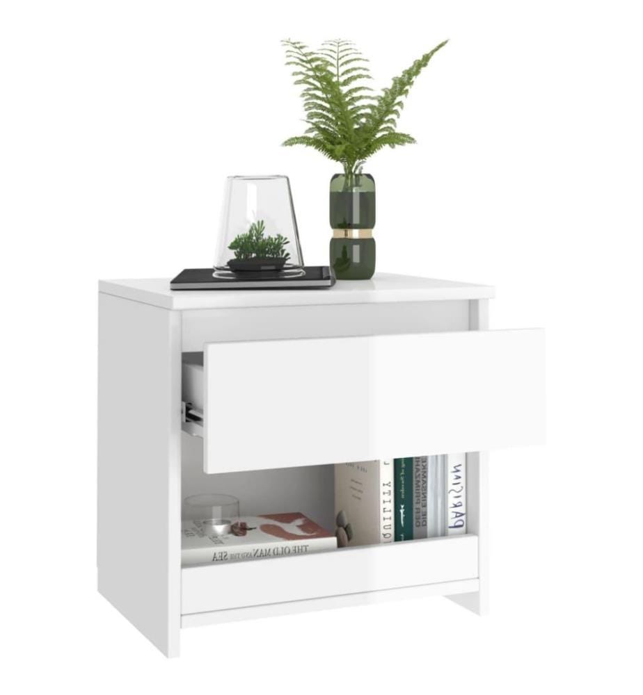 Tables de chevet 2 pcs Blanc brillant 40x30x39 cm Aggloméré