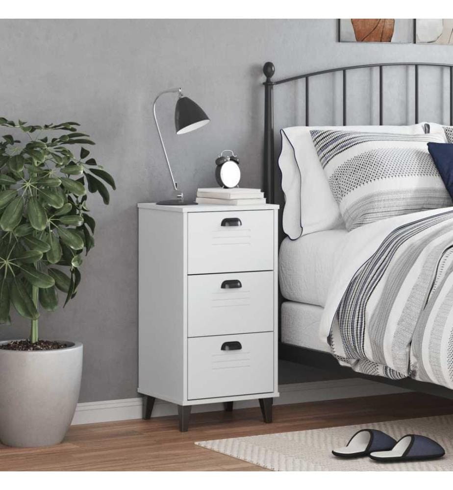 Table de chevet VIKEN blanc bois de pin solide