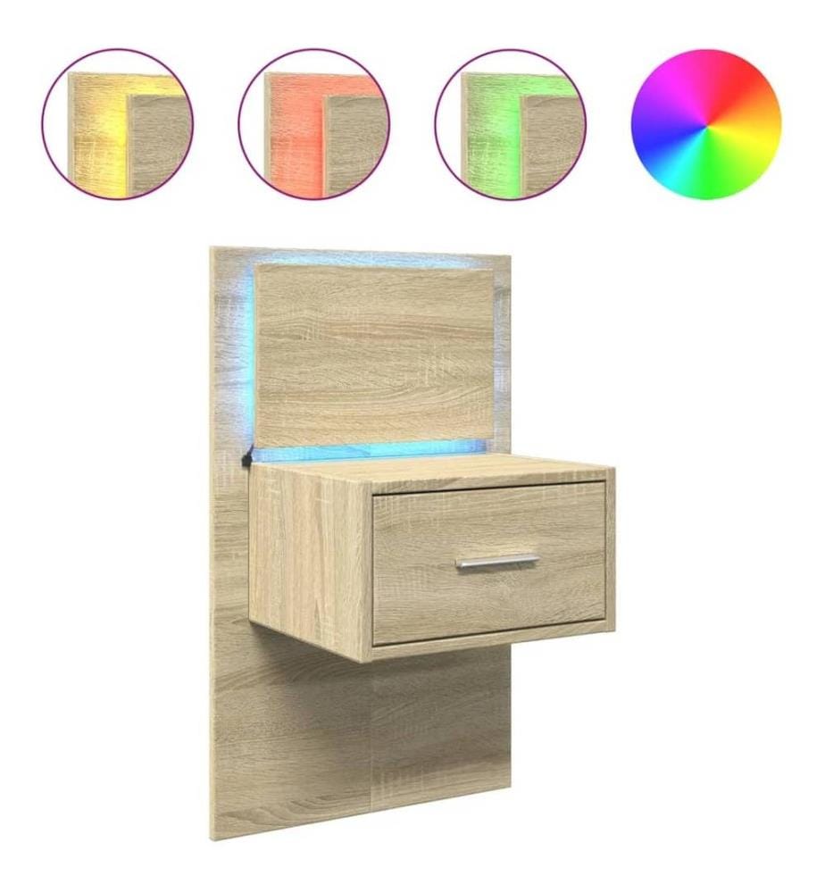 Wand-Nachttisch mit LED-Leuchten Sonoma-Eiche