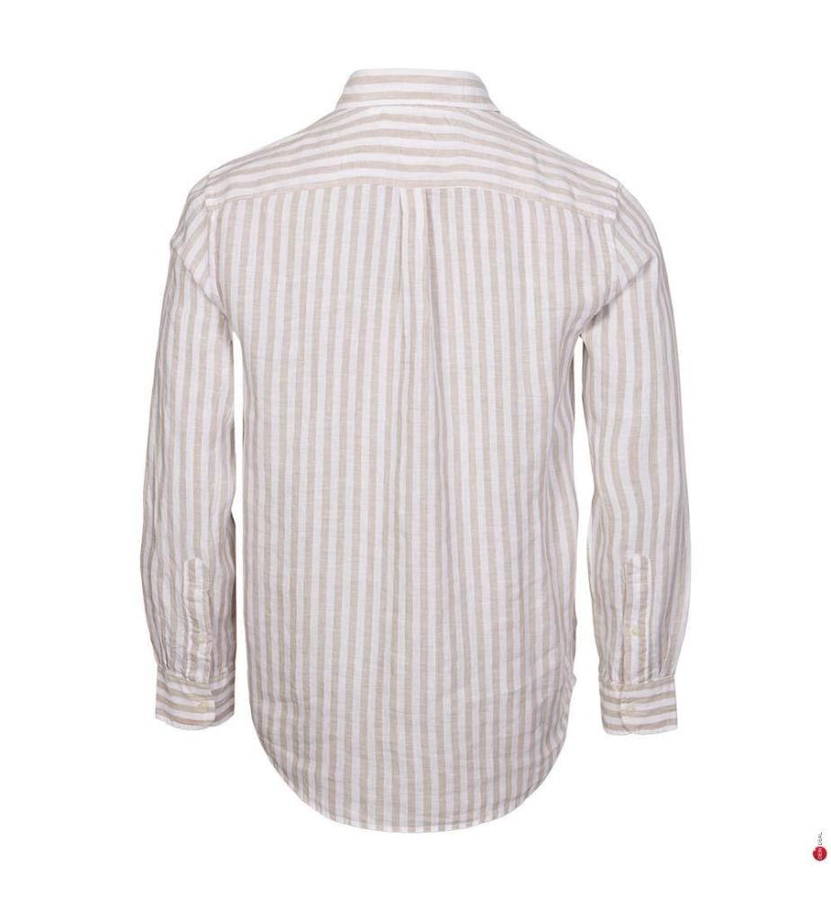 Leinenhemd Essential Stripe - Sandelholz/Optik Weiss