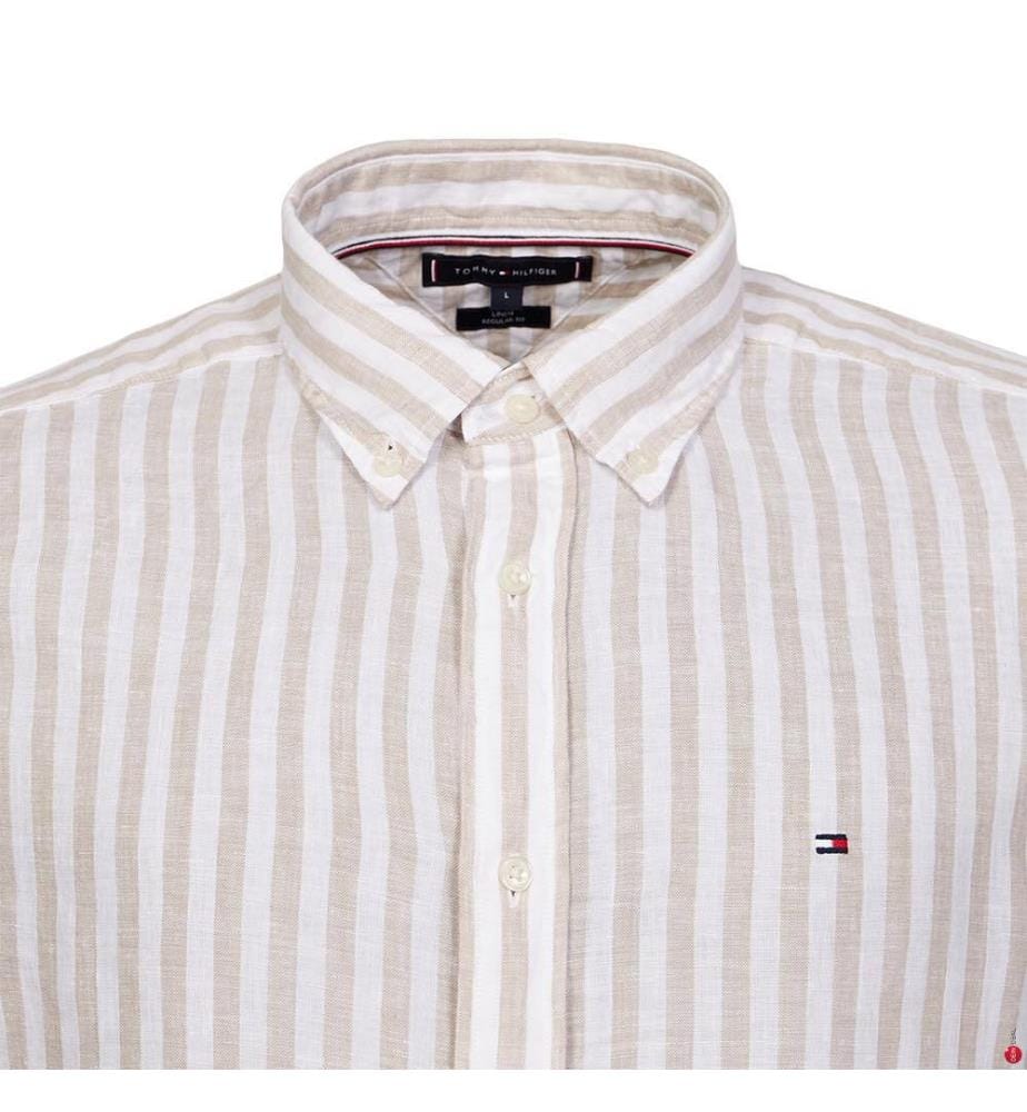 Leinenhemd Essential Stripe - Sandelholz/Optik Weiss