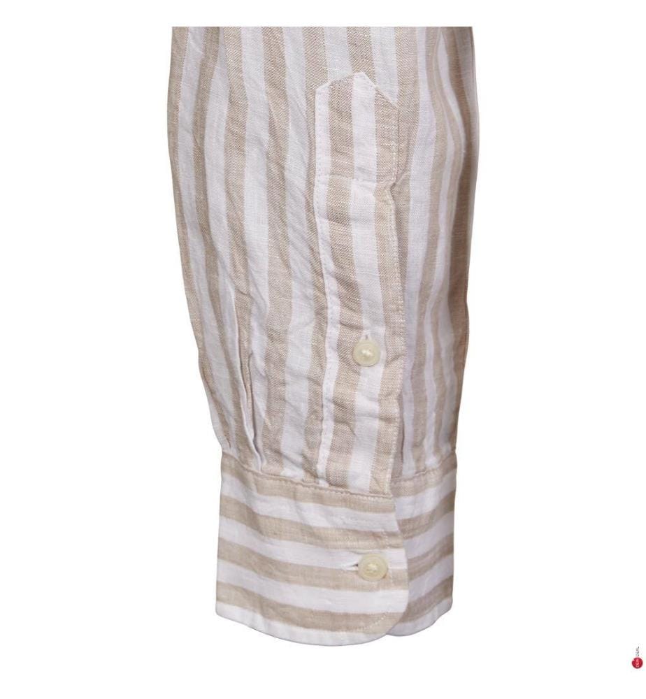 Leinenhemd Essential Stripe - Sandelholz/Optik Weiss