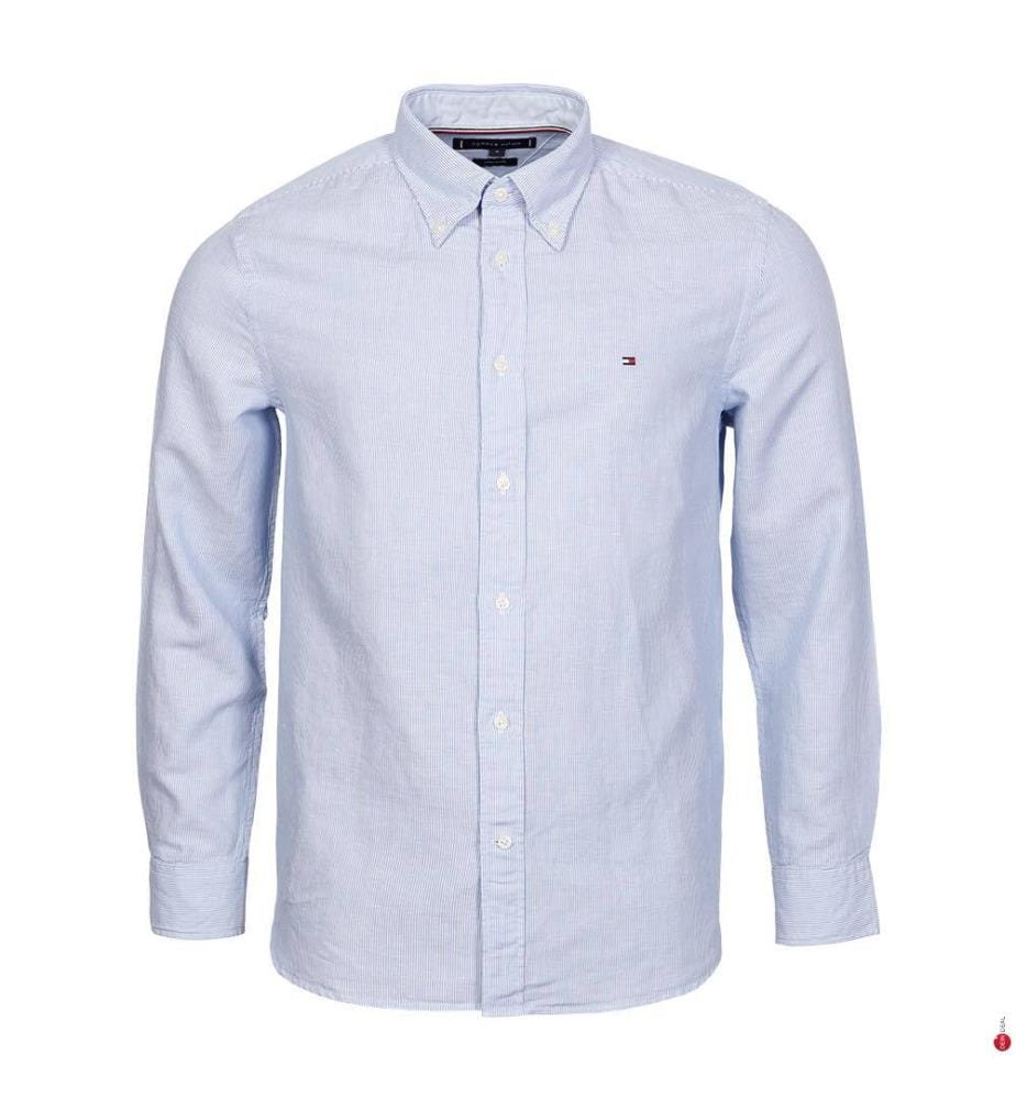 Camicia a righe sottili in misto lino - Blue Spell / Bianco ottico