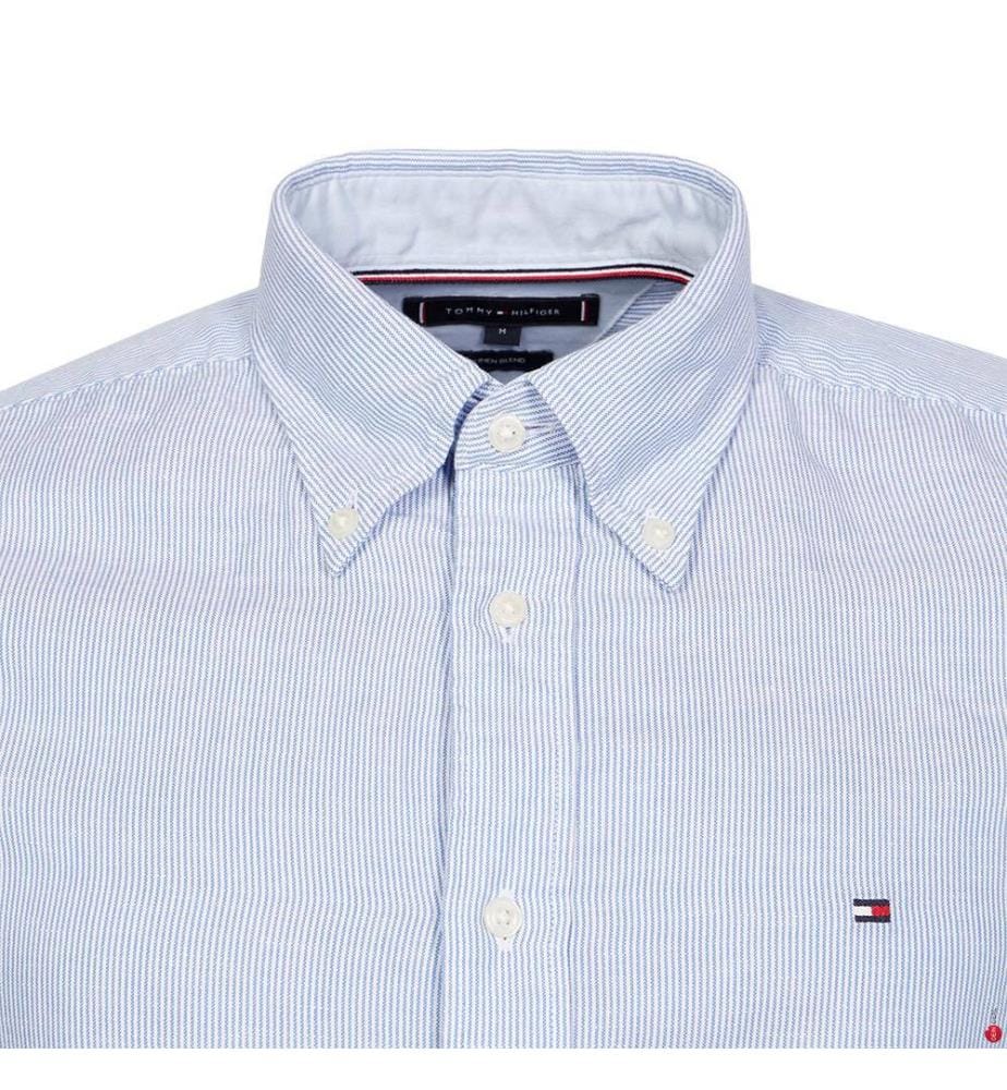 Camicia a righe sottili in misto lino - Blue Spell / Bianco ottico