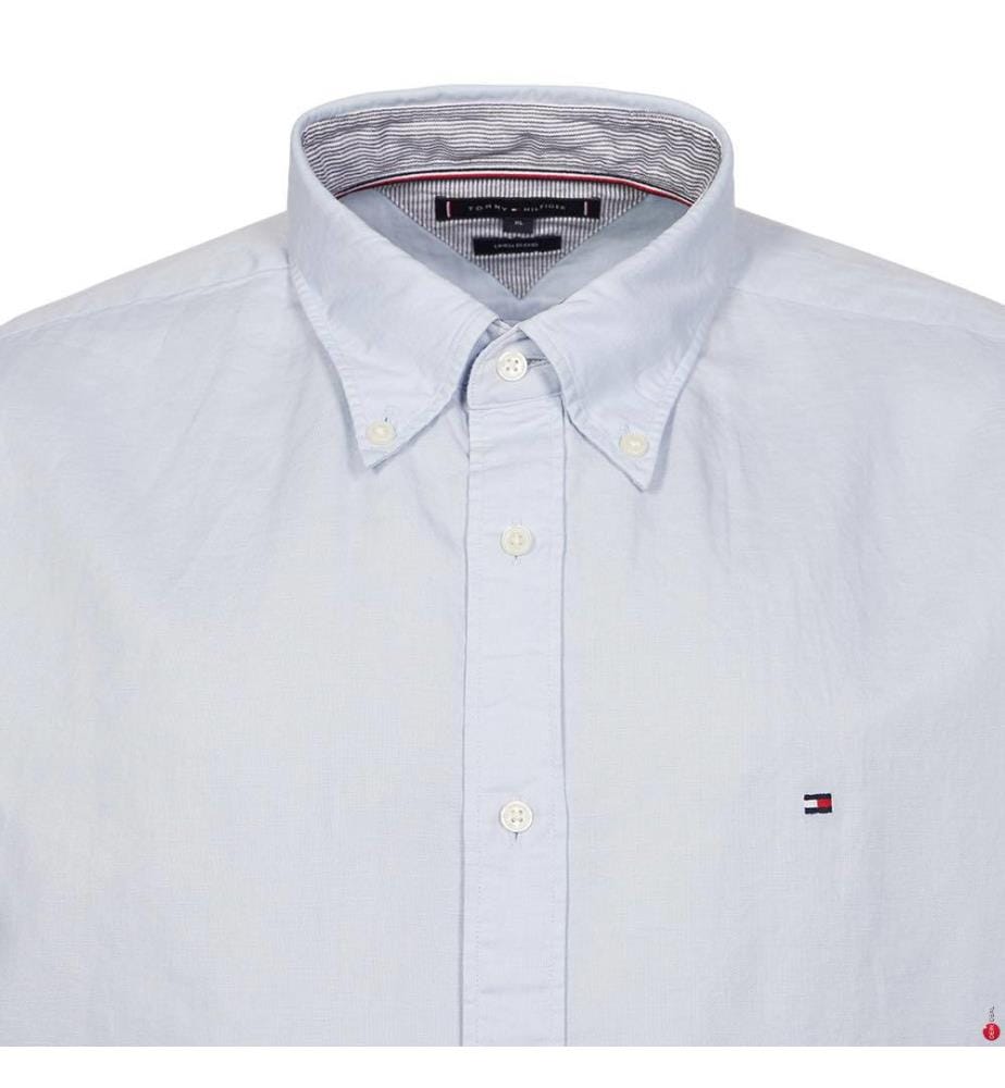 Camicia tinta unita in misto lino - Breezy Blue