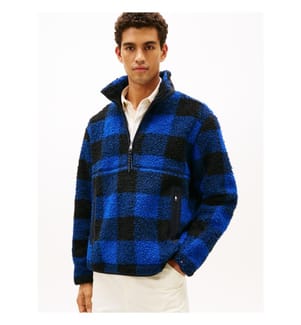 Karierter Fleecepullover - Blau