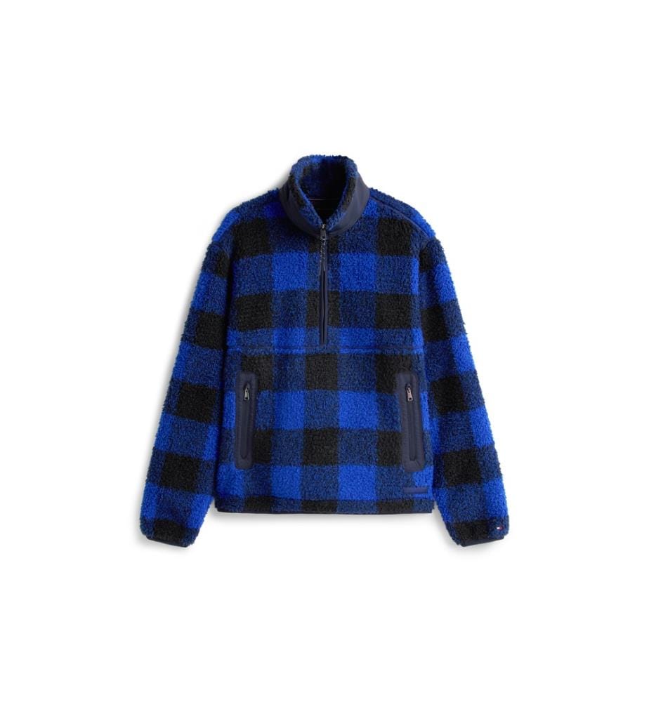 Karierter Fleecepullover - Blau