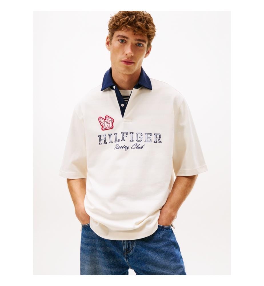 Lässiges Rugby-Poloshirt mit gesticktem Logo - Ivory Petal