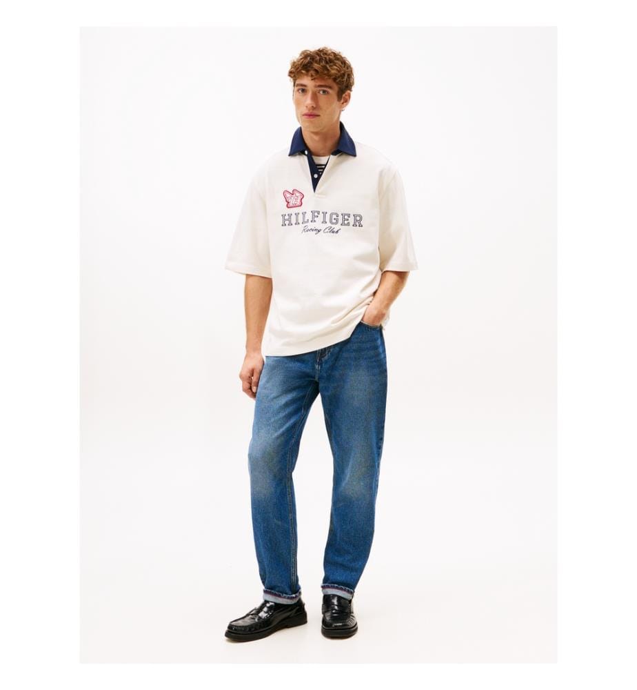 Lässiges Rugby-Poloshirt mit gesticktem Logo - Ivory Petal