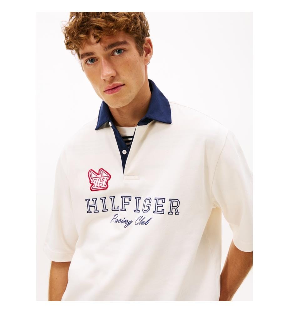 Lässiges Rugby-Poloshirt mit gesticktem Logo - Ivory Petal