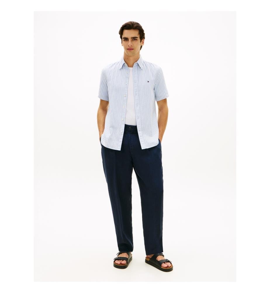 Top Linen Blend Bengal Stripe Regular Fit - Cloudy Blue Stripe