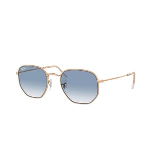 Sechseckige Sonnenbrille - Poliert Roségold und Transparent und Blau