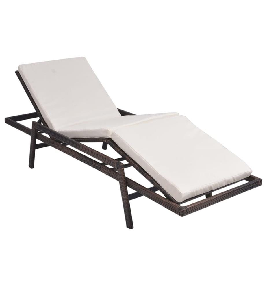 Sonnenliege mit Auflage Poly Rattan Braun