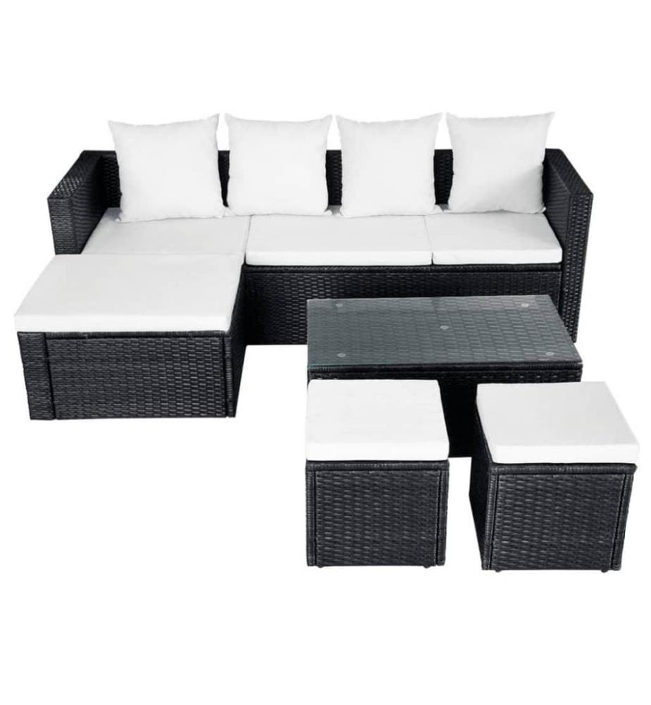 4-tlg. Garten-Lounge-Set mit Auflagen Poly Rattan Schwarz