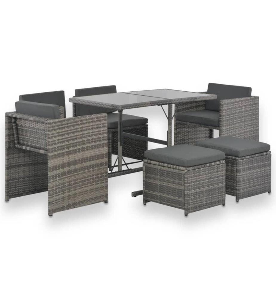 7-tlg. Garten-Essgruppe mit Kissen Poly Rattan Grau