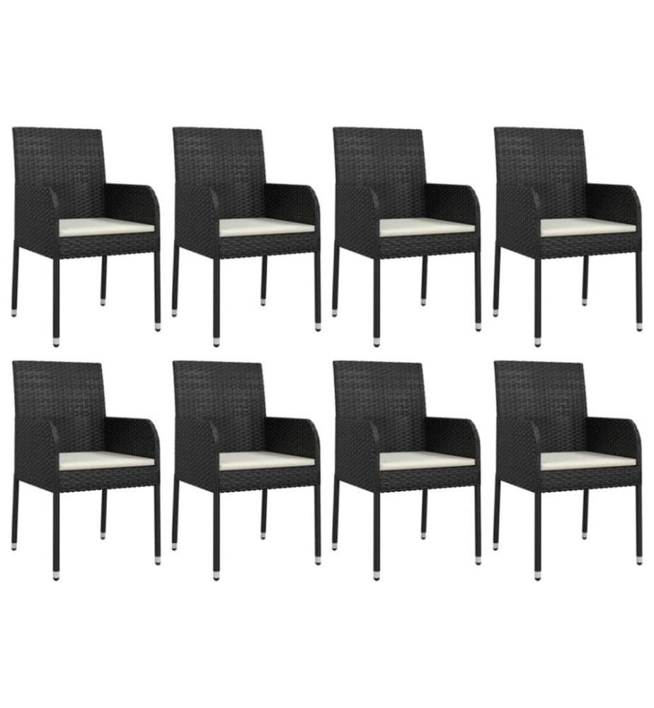9-tlg. Garten-Essgruppe mit Kissen Schwarz Poly Rattan