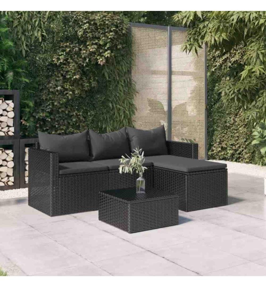 Garten-Lounge-Set Schwarz Poly Rattan
