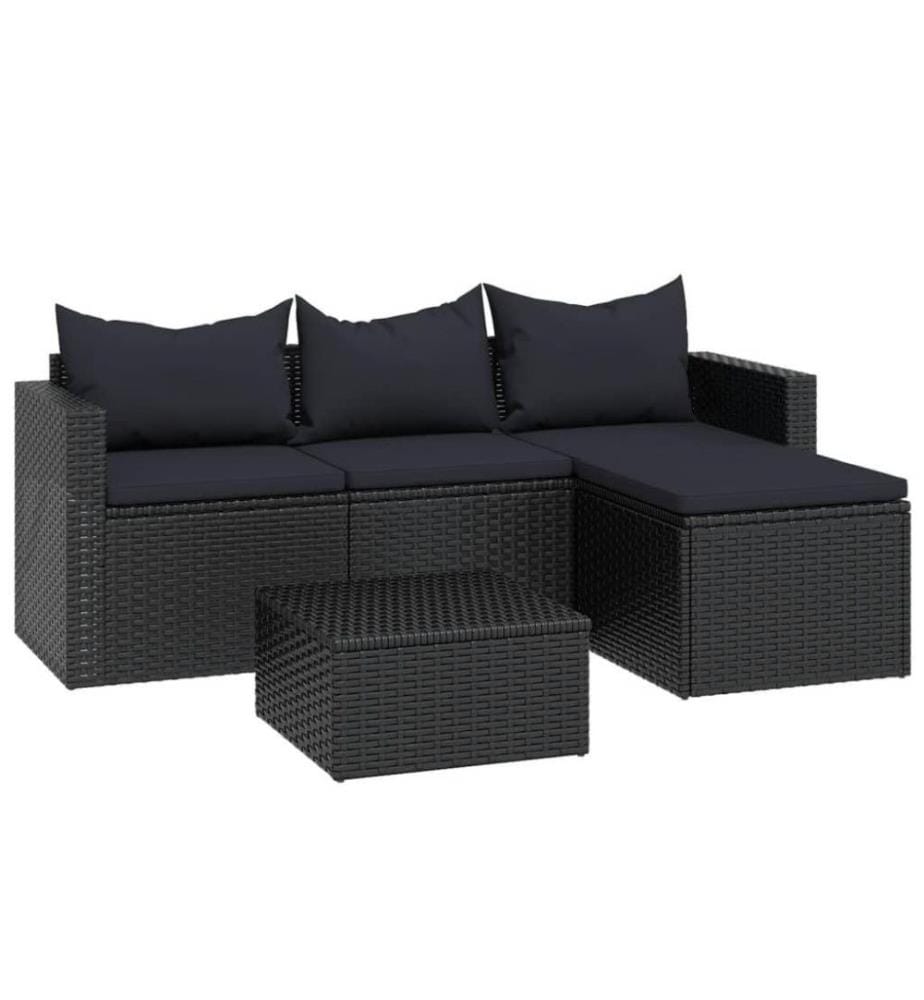 Garten-Lounge-Set Schwarz Poly Rattan