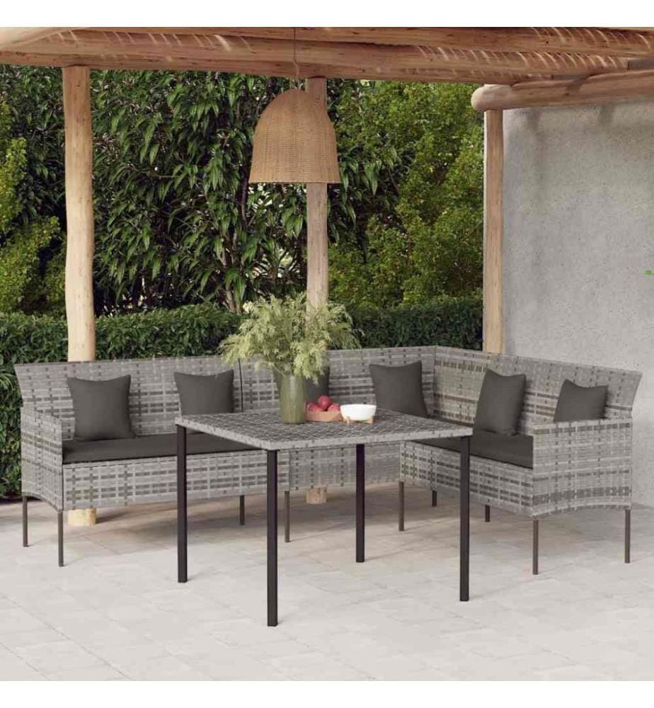 2-tlg. Garten-Essgruppe mit Kissen Grau Poly Rattan