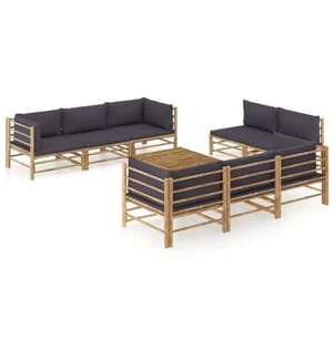 9-tlg. Garten-Lounge-Set mit Dunkelgrauen Kissen Bambus