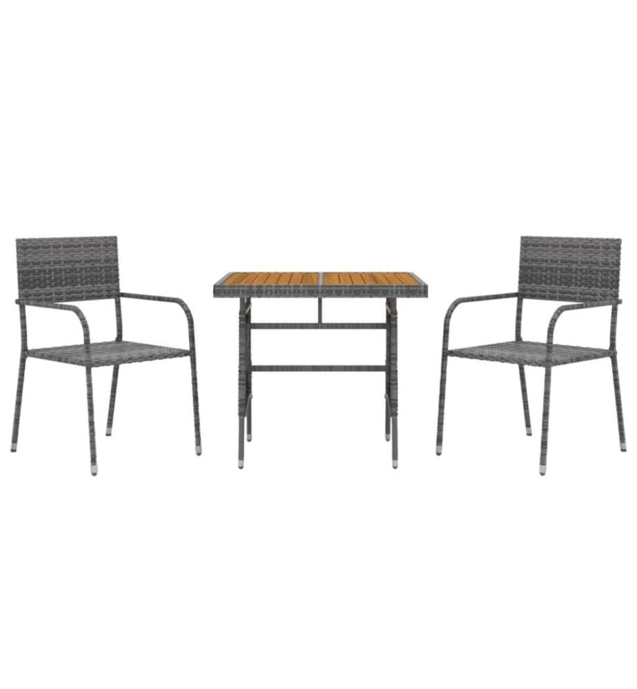 3-tlg. Garten-Essgruppe Poly Rattan Grau